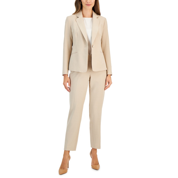 Le Suit Women Crepe One Button Pantsuit Dark Beige Size 8